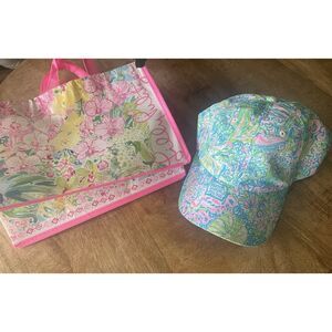NWOT Lilly Pulitzer Printed Cap Hat with Matching Reusable Tote Bag Colorful